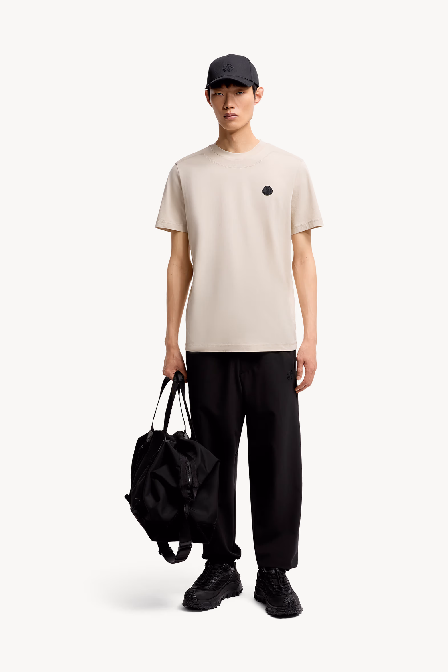 Logo Patch Cotton T-Shirt Men Light Beige Moncler 0
